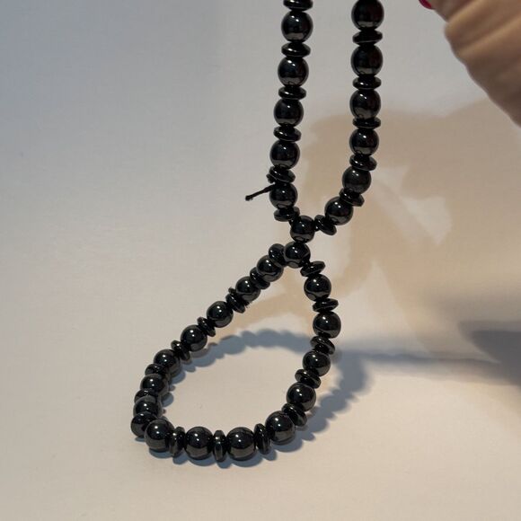 Natural Hematite Beaded Bracelets Set of 2 Stretch Elastic Stone Beads - Picture 4 of 9